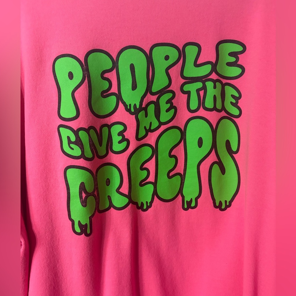 Jerzees Bright Pink Sweatshirt with Green Graphic